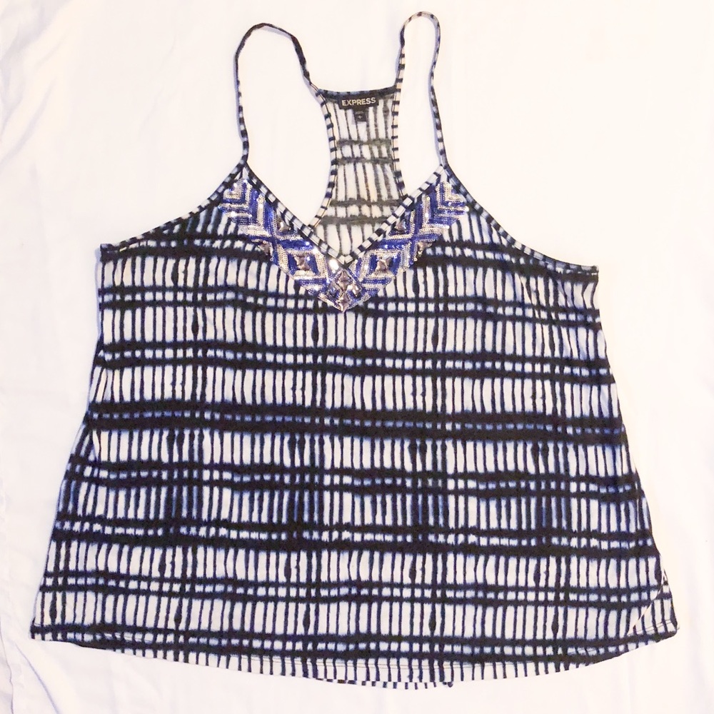 Express racerback cami Black/Blue Print Tank Top